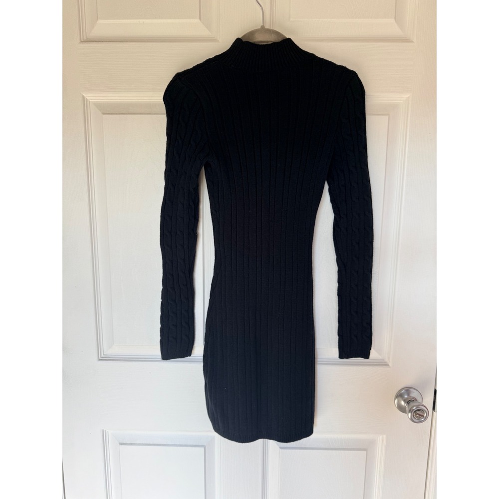Hollister Womens Black Cable Knit Mock Neck Long Sleeve Bodycon Sweater Dress XS